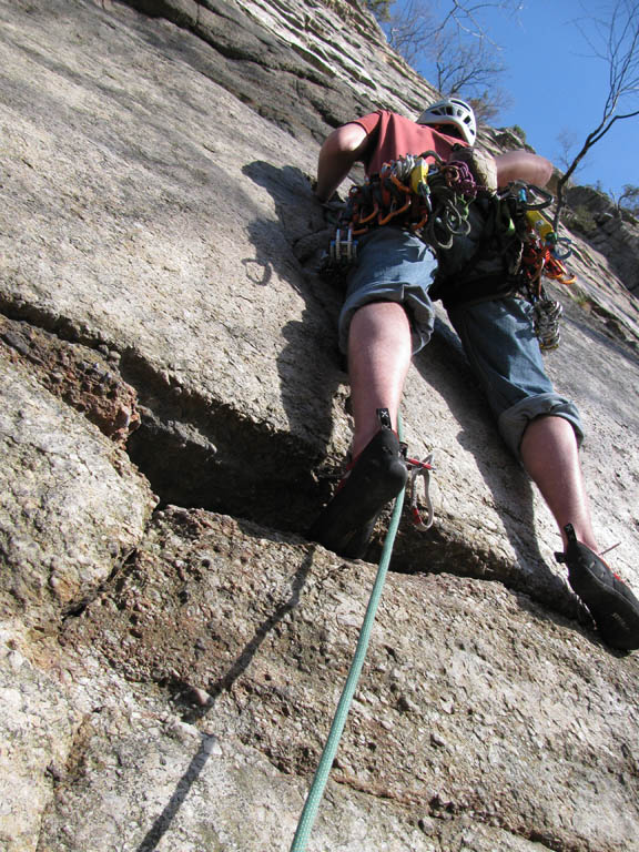 Guy leading City Lights. (Category:  Rock Climbing)