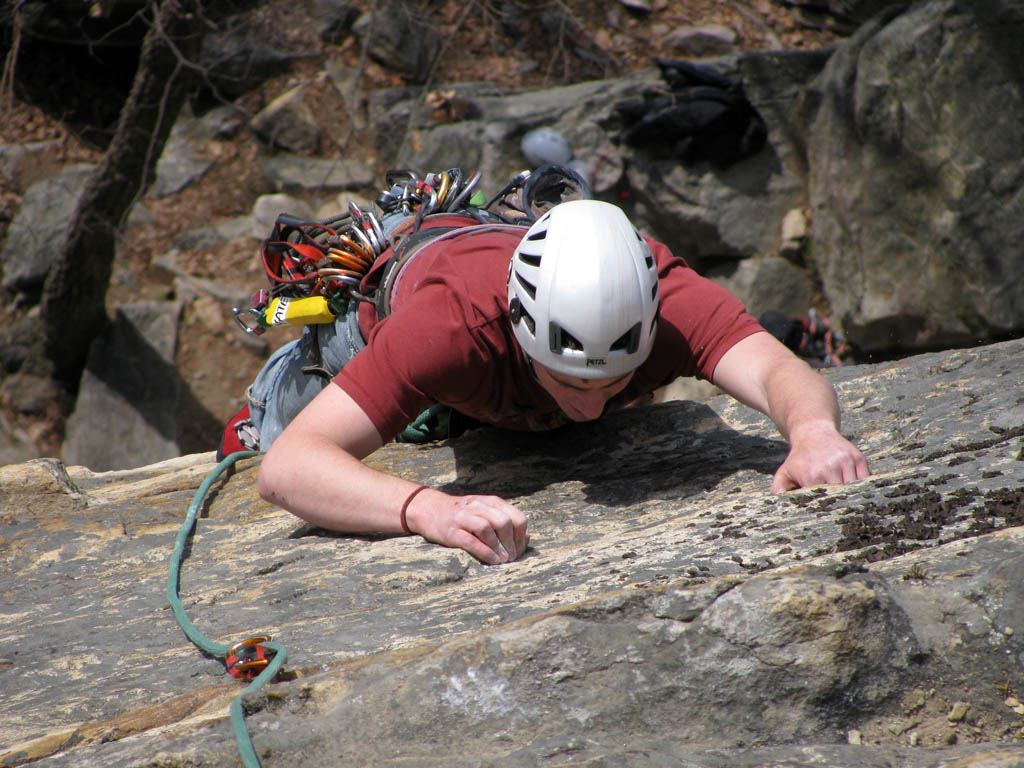 Guy following pitch 2 of City Lights. (Category:  Rock Climbing)