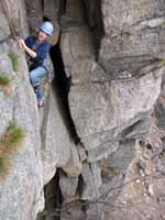 Amy climbing RMC. (Category:  Rock Climbing)