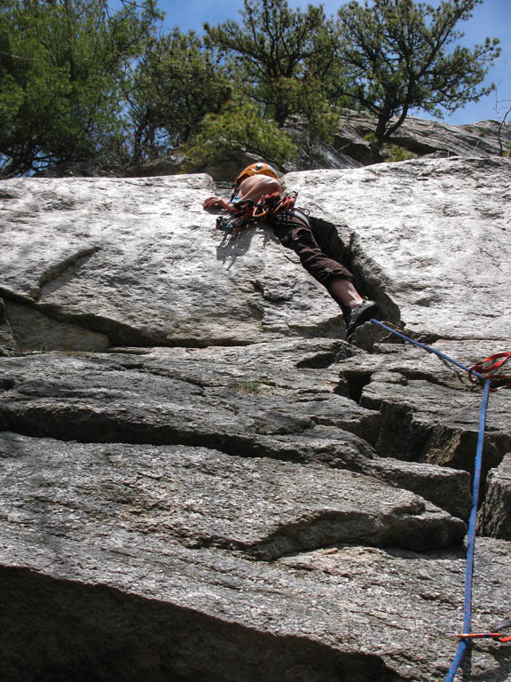 Katie in the squeeze chimney on Belly Roll. (Category:  Rock Climbing)