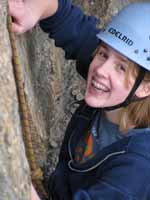 Amy climbing RMC. (Category:  Rock Climbing)