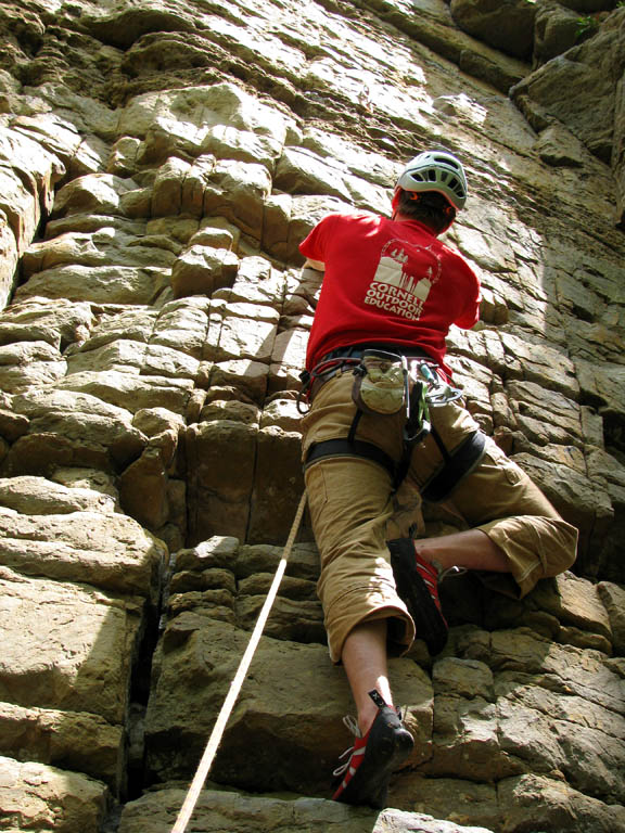 Guy leading Castaways. (Category:  Rock Climbing)