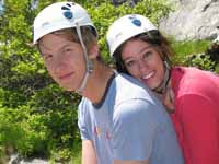 Lars looking slightly annoyed and Jen looking happy at the top of High Exposure. (Category:  Rock Climbing)