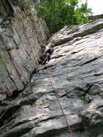 Melissa on Three Pines.  Her first lead. (Category:  Rock Climbing)