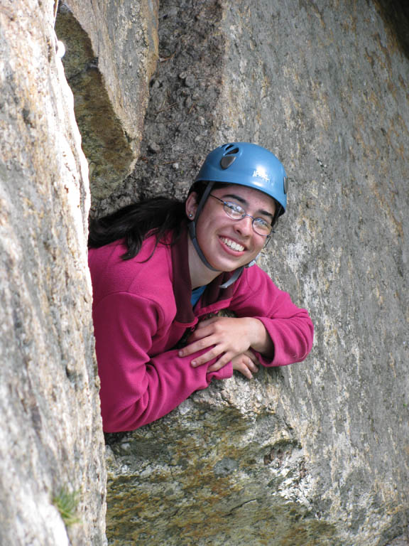 Melissa following the first pitch of RMC. (Category:  Rock Climbing)