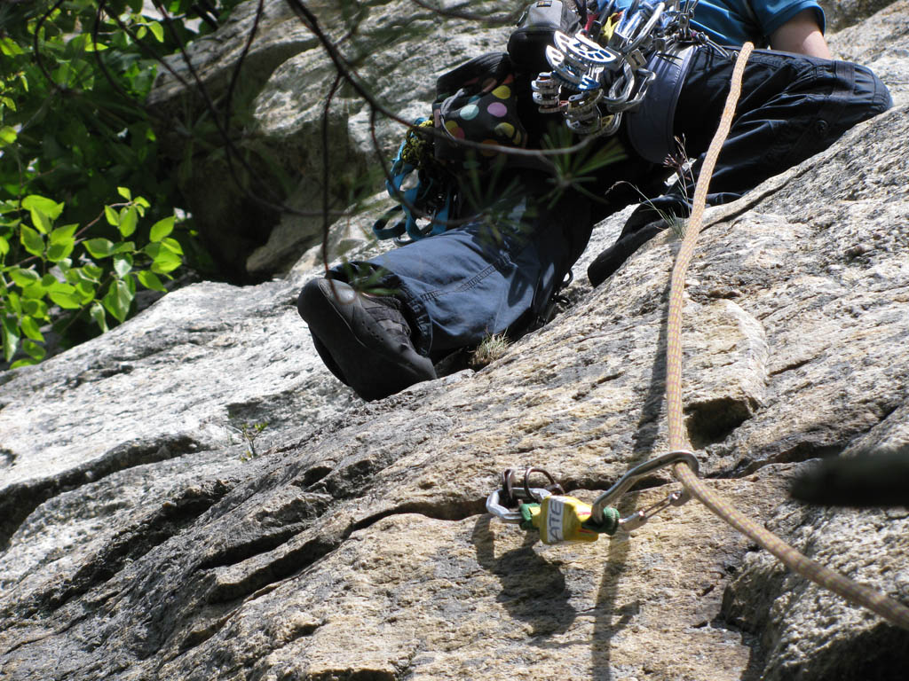 Melissa leading the second pitch of RMC. (Category:  Rock Climbing)