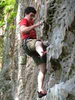 Steve leading Getting Lucky In Kentucky. (Category:  Rock Climbing)