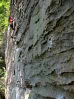 Steve leading Getting Lucky In Kentucky. (Category:  Rock Climbing)