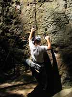 Me leading Brother Stair.  We will stick clip the first bolt on virtually every climb this trip. (Category:  Rock Climbing)