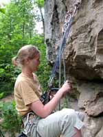 Anna learning to clean anchors. (Category:  Rock Climbing)