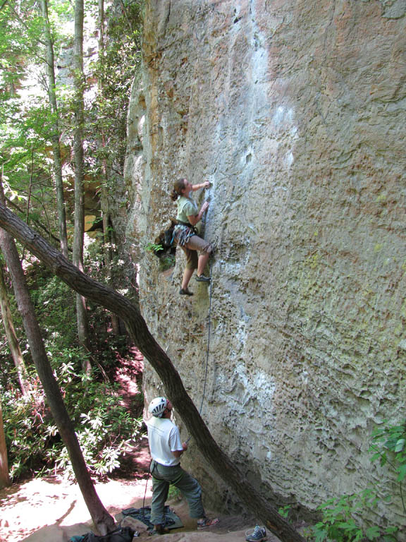 Jess leading To Defy The Laws Of Tradition. (Category:  Rock Climbing)