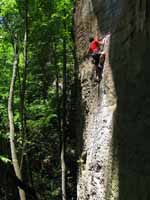 Steve leading To Defy The Laws Of Tradition. (Category:  Rock Climbing)