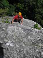 Mike leading the top pitch of Disneyland. (Category:  Rock Climbing)