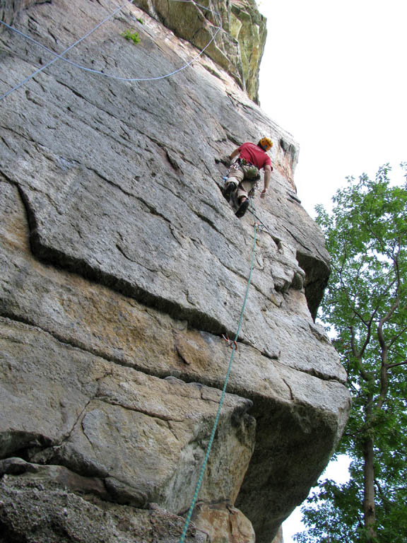 Mike leading Birdland. (Category:  Rock Climbing)