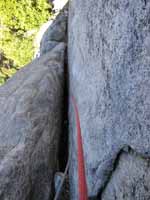 The very runout offwidth on pitch eight. (Category:  Rock Climbing)