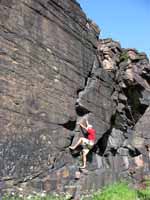 Raghu at the start of Tumbleweed. (Category:  Rock Climbing)