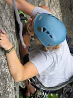 Emily climbing RMC. (Category:  Rock Climbing)