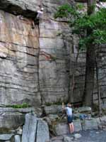 Toproping Nosedive, belayed by Emily. (Category:  Rock Climbing)