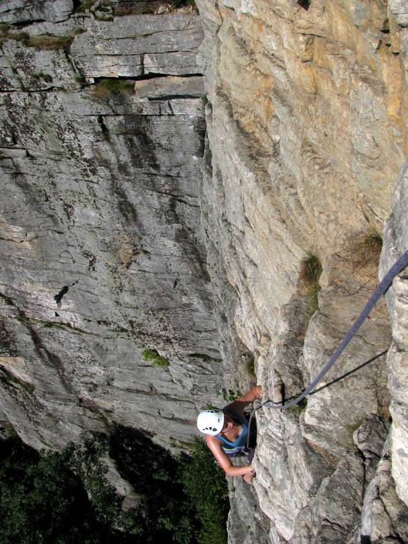 Katie on the first pitch of High E. (Category:  Rock Climbing)