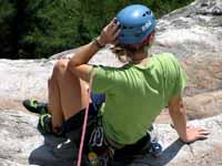 Supermodel pose or helmet adjustment? (Category:  Rock Climbing)