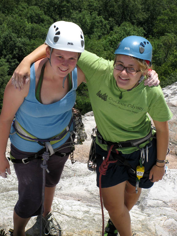 Katie and Emily at the top of High E. (Category:  Rock Climbing)