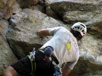 Leading the crux of Ant's Line. (Category:  Rock Climbing)