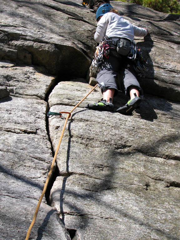 Emily's first trad lead. (Category:  Rock Climbing)