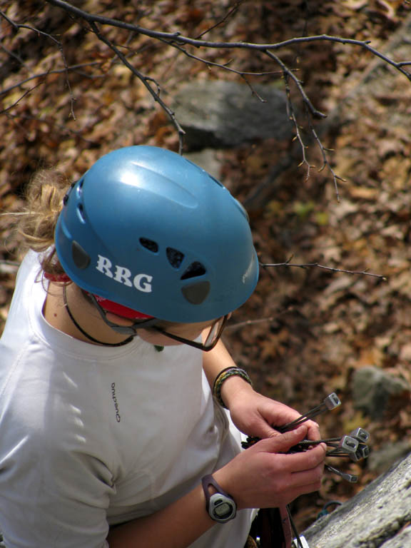 Emily mock leading Finger Locks or Cedar Box. (Category:  Rock Climbing)