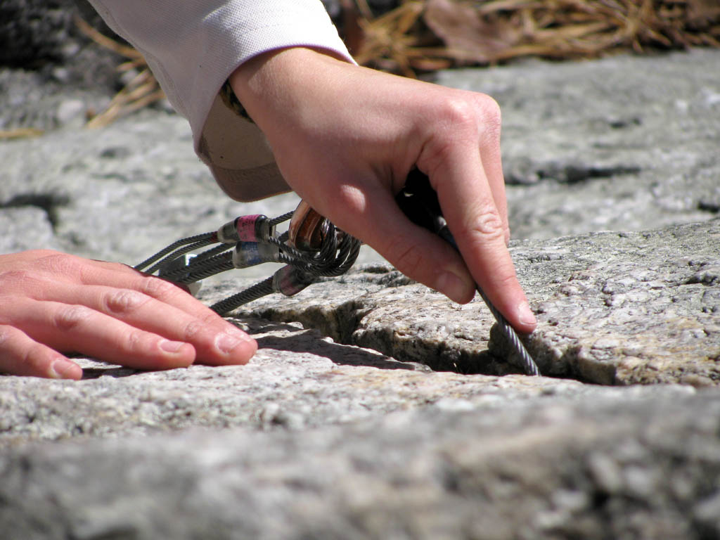 Good nut placement. (Category:  Rock Climbing)