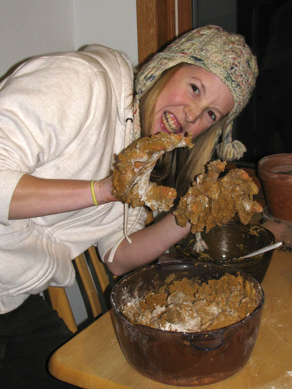 Beth with gingerbread hands. (Category:  Party)