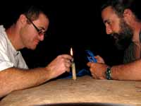 Me and Mark melting ropes for the hammocks. (Category:  Travel)