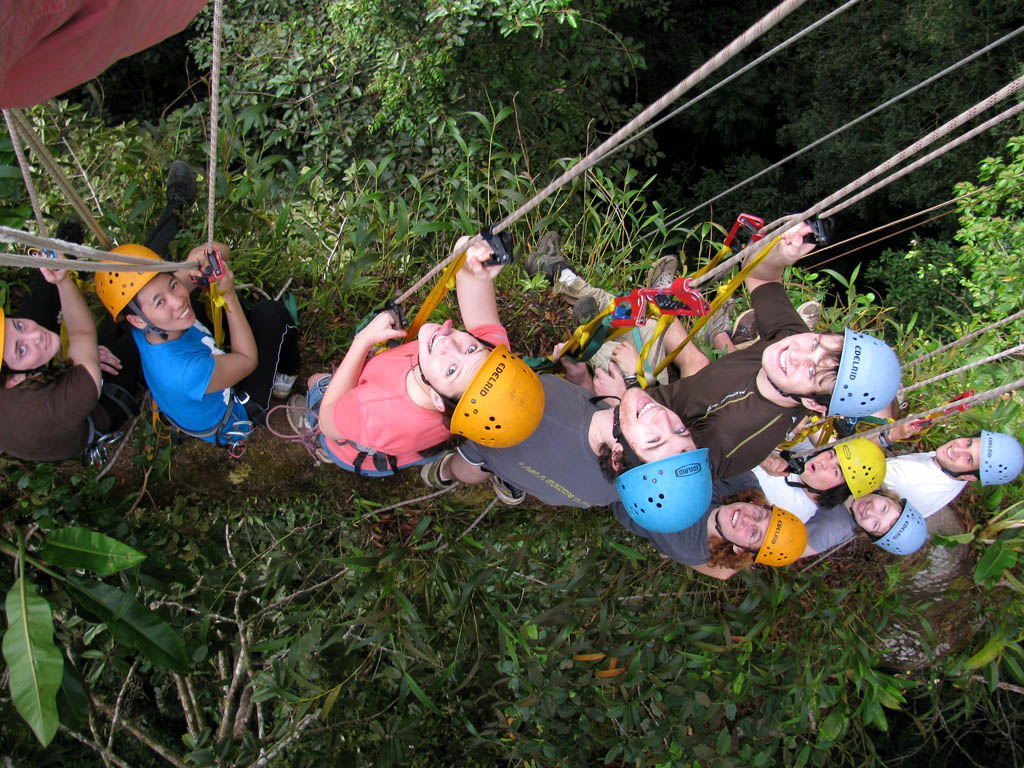 The entire class 100' up in Gringo Mike's tree.  Hannah, Regie, Casey, Mike, Colin, Drew, Joe, Alex, Brandon. (Category:  Travel)