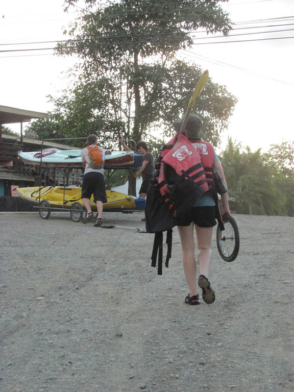 We had to push the kayaks back up the hill on a stupid broken old cart.  All the tires were flat and one wheel fell off completely. (Category:  Travel)