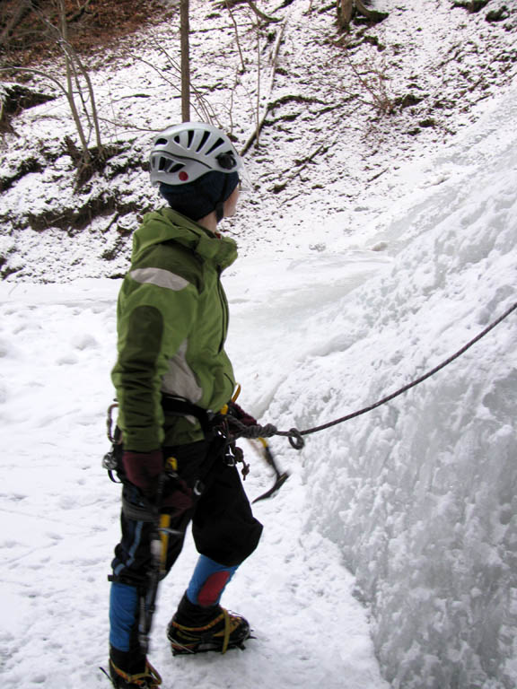 Emily ready to climb. (Category:  Ice Climbing)