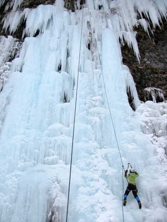 Emily climbing Mate, Spawn and Die. (Category:  Ice Climbing)