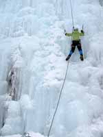 Emily climbing Mate, Spawn and Die. (Category:  Ice Climbing)
