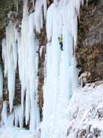 Emily climbing Mate, Spawn and Die. (Category:  Ice Climbing)