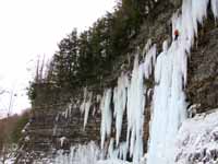 Guy climbing Mate, Spawn and Die. (Category:  Ice Climbing)