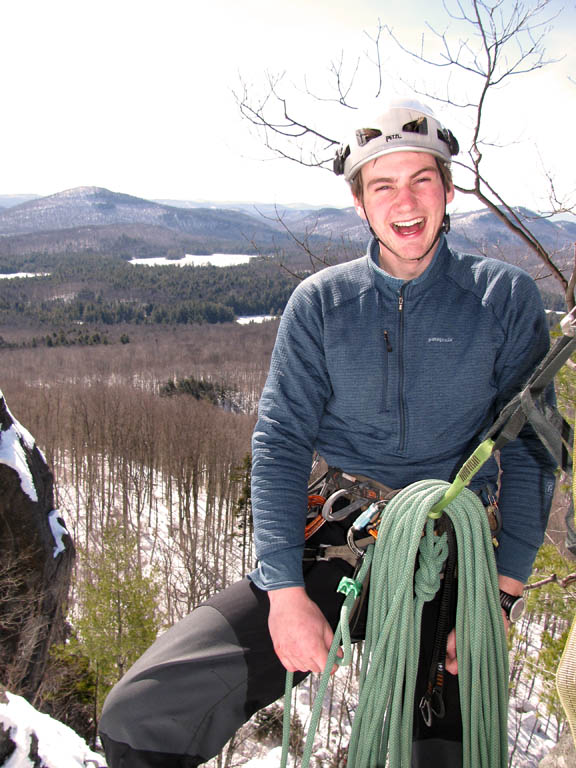 Guy at the first belay. (Category:  Ice Climbing)