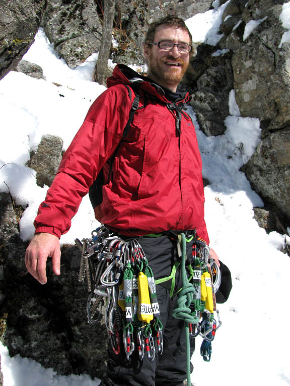 I'm getting ready to lead p2.  Yes, I put my helmet back on to climb. (Category:  Ice Climbing)