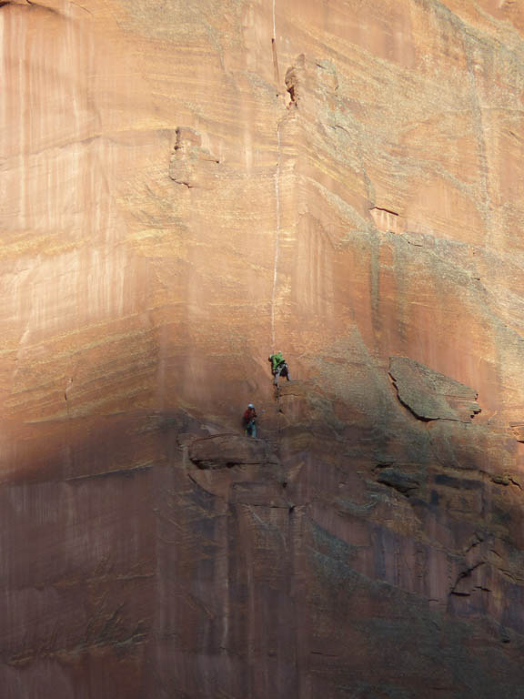 Bruce's view at 9am just as the sun hits Tammy. (Category:  Rock Climbing)