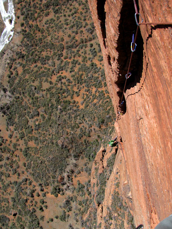 Tammy jugging pitch seven. (Category:  Rock Climbing)