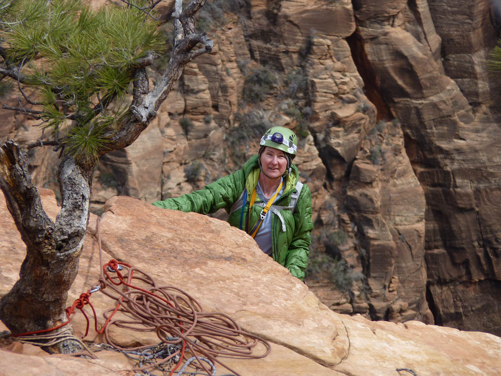 Tammy reaching the top of Moonlight Buttress! (Category:  Rock Climbing)