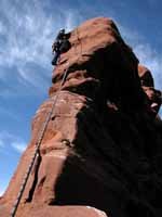 Melissa leading pitch 3 of Ancient Art. (Category:  Rock Climbing)