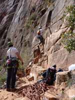 Starting up the approach pitch.  Just walk left... much easier. (Category:  Rock Climbing)