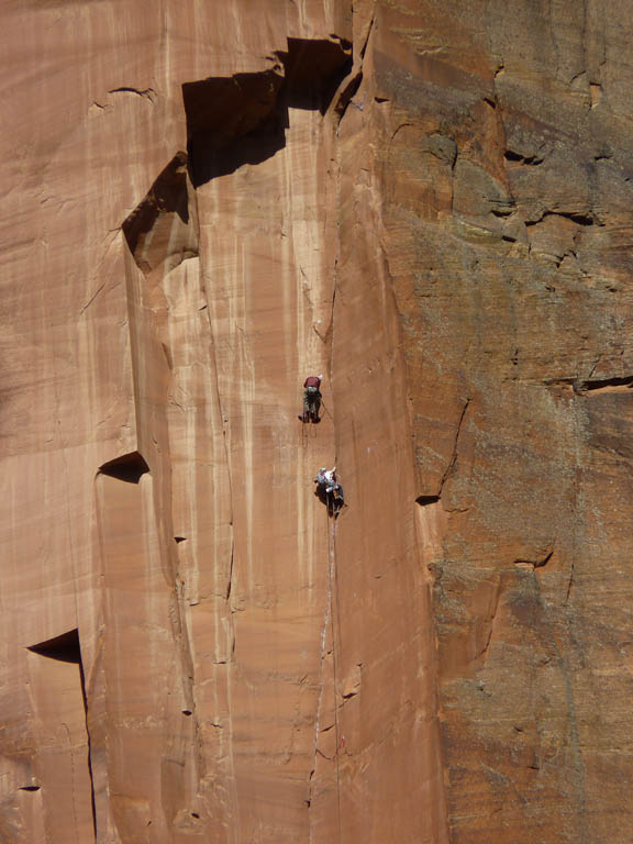 Tammy reaching the fourth belay. (Category:  Rock Climbing)