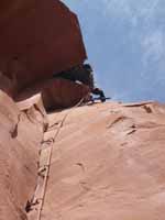 Getting swallowed by the chimney at the start of the fifth pitch. (Category:  Rock Climbing)