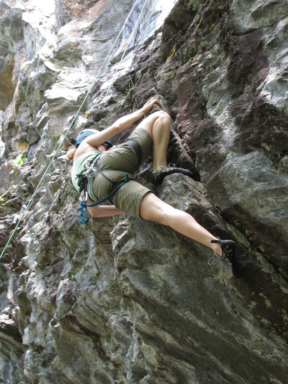 Beth on Jugline. (Category:  Rock Climbing)