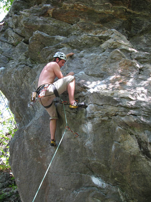 Guy leading Squall. (Category:  Rock Climbing)