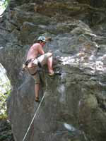 Guy leading Squall. (Category:  Rock Climbing)